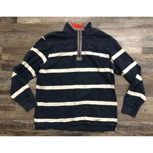 GH Bass Mens 2XL Blue & White Striped 1/4 Zip Long Sleeve Sweater